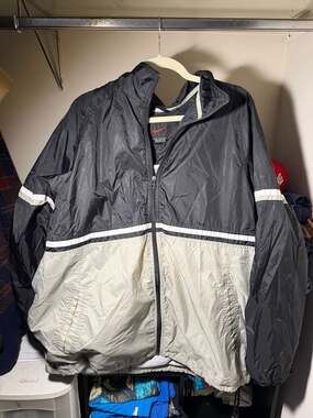 Vintage Nike 90s Colorblock Windbreaker Jacket Black Grey White Stripe Large